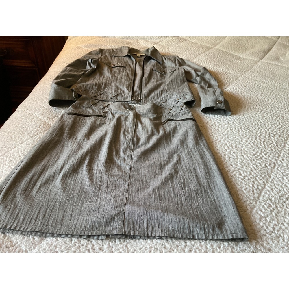 Proportion Petite Skirt Set Womens 6 Gray Excellent Zip Jacket A-Line Textured